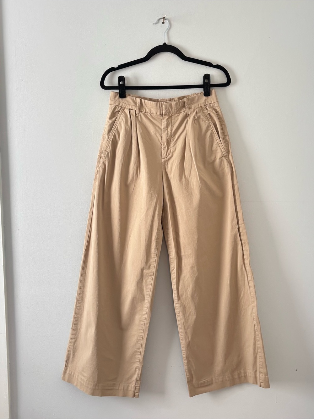 Everlane Drape Pleated Chino Trouser Pant Wide Leg High-Rise Bottons Khaki